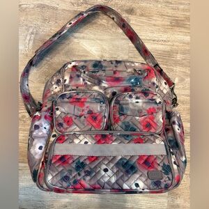 Lug Mini Puddle Jumper Floral Quilted Travel Baby Bag in Gray